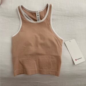 lululemon athletica Beige Ribbed Tank with White Edges
